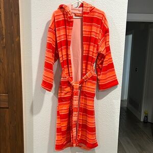 Striped Red & Orange Plush Bathrobe